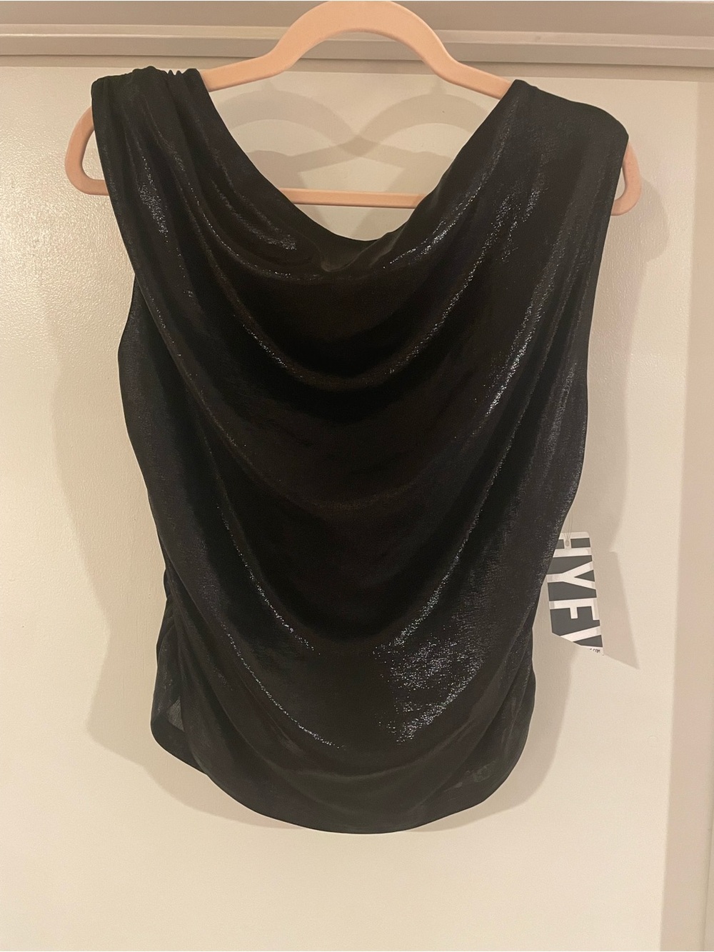 HYFVE Sleeveless Draped Metallic Cowl Neck Tank Top - S
